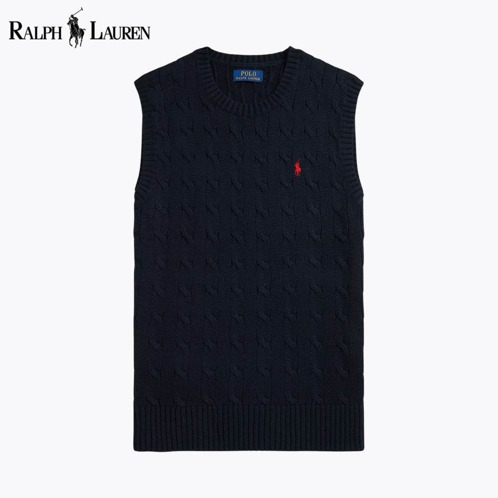 RL Cable-Knit Cotton Sweater Vest Blue Navy / S RL Cable-Knit Cotton Sweater Vest