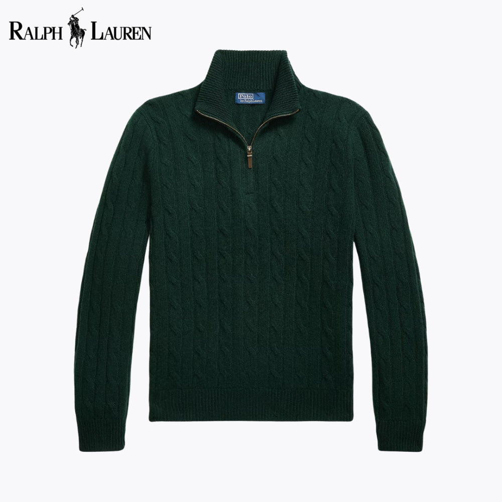 RL Cable-Knit Cashmere Quarter-Zip Jumper Green / S RL Cable-Knit Cashmere Quarter-Zip Jumper