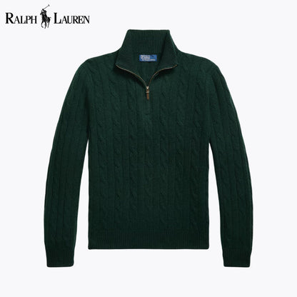 RL Cable-Knit Cashmere Quarter-Zip Jumper Green / S RL Cable-Knit Cashmere Quarter-Zip Jumper