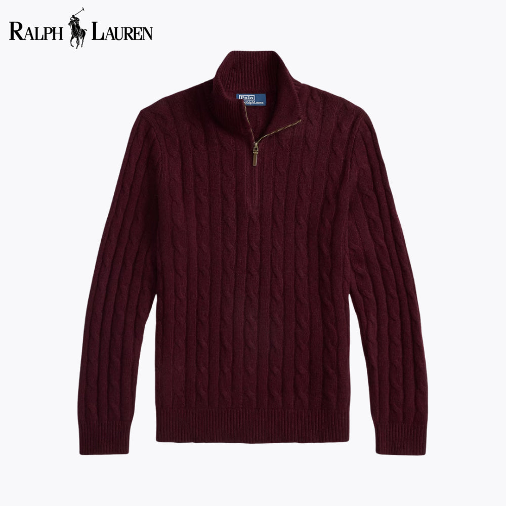 RL Cable-Knit Cashmere Quarter-Zip Jumper Wine / S RL Cable-Knit Cashmere Quarter-Zip Jumper