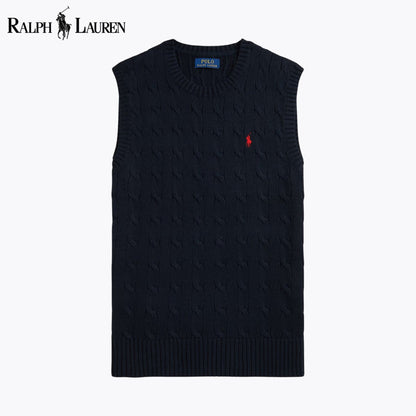 RL Cable-Knit Cotton Sweater Vest Blue Navy / S RL Cable-Knit Cotton Sweater Vest
