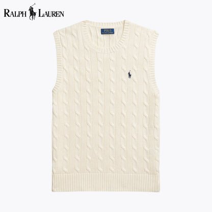 RL Cable-Knit Cotton Sweater Vest Cream / S RL Cable-Knit Cotton Sweater Vest