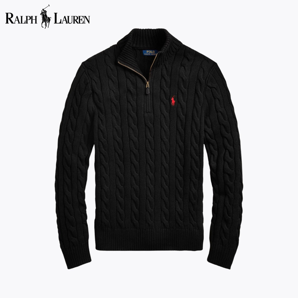 RL Chunky Cable-Knit Cotton Quarter-Zip Sweater Black / S RL Chunky Cable-Knit Cotton Quarter-Zip Sweater