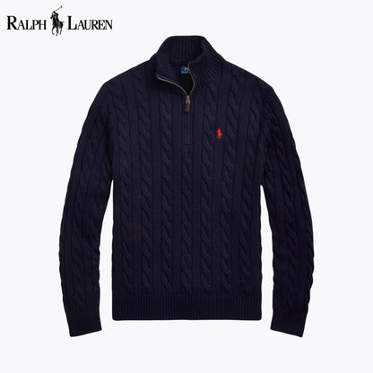 RL Chunky Cable-Knit Cotton Quarter-Zip Sweater Blue Navy / S RL Chunky Cable-Knit Cotton Quarter-Zip Sweater