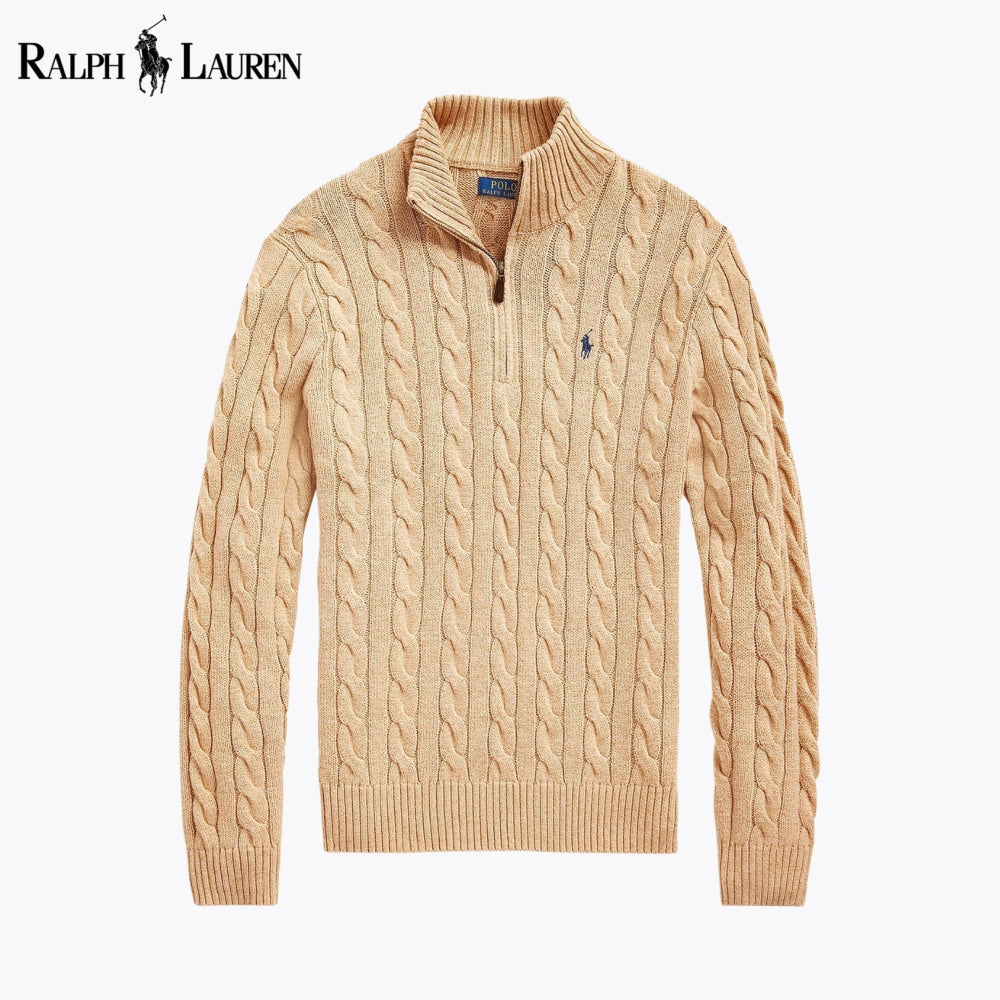 RL Chunky Cable-Knit Cotton Quarter-Zip Sweater Camel / S RL Chunky Cable-Knit Cotton Quarter-Zip Sweater