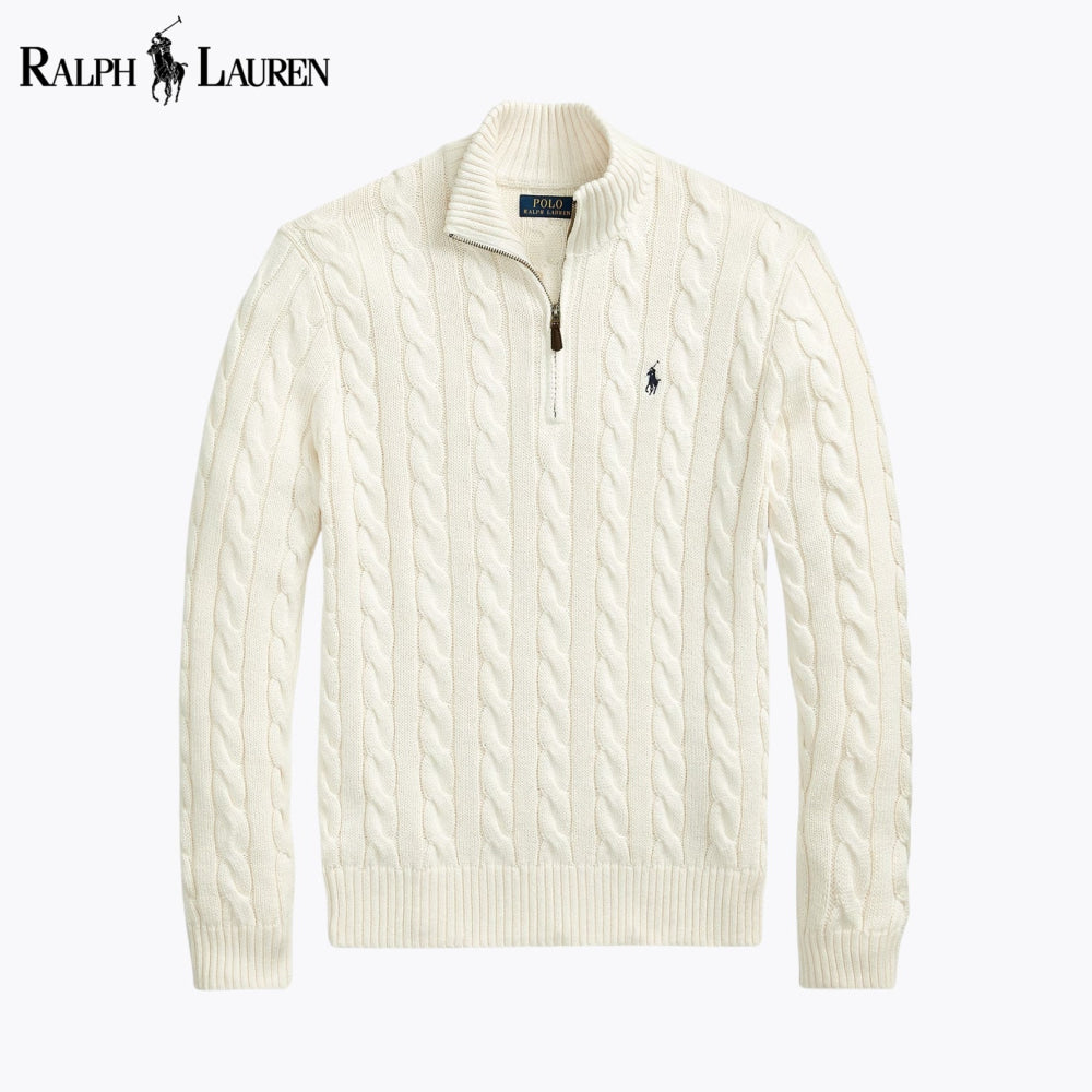 RL Chunky Cable-Knit Cotton Quarter-Zip Sweater Cream / S RL Chunky Cable-Knit Cotton Quarter-Zip Sweater