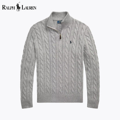 RL Chunky Cable-Knit Cotton Quarter-Zip Sweater Grey / S RL Chunky Cable-Knit Cotton Quarter-Zip Sweater