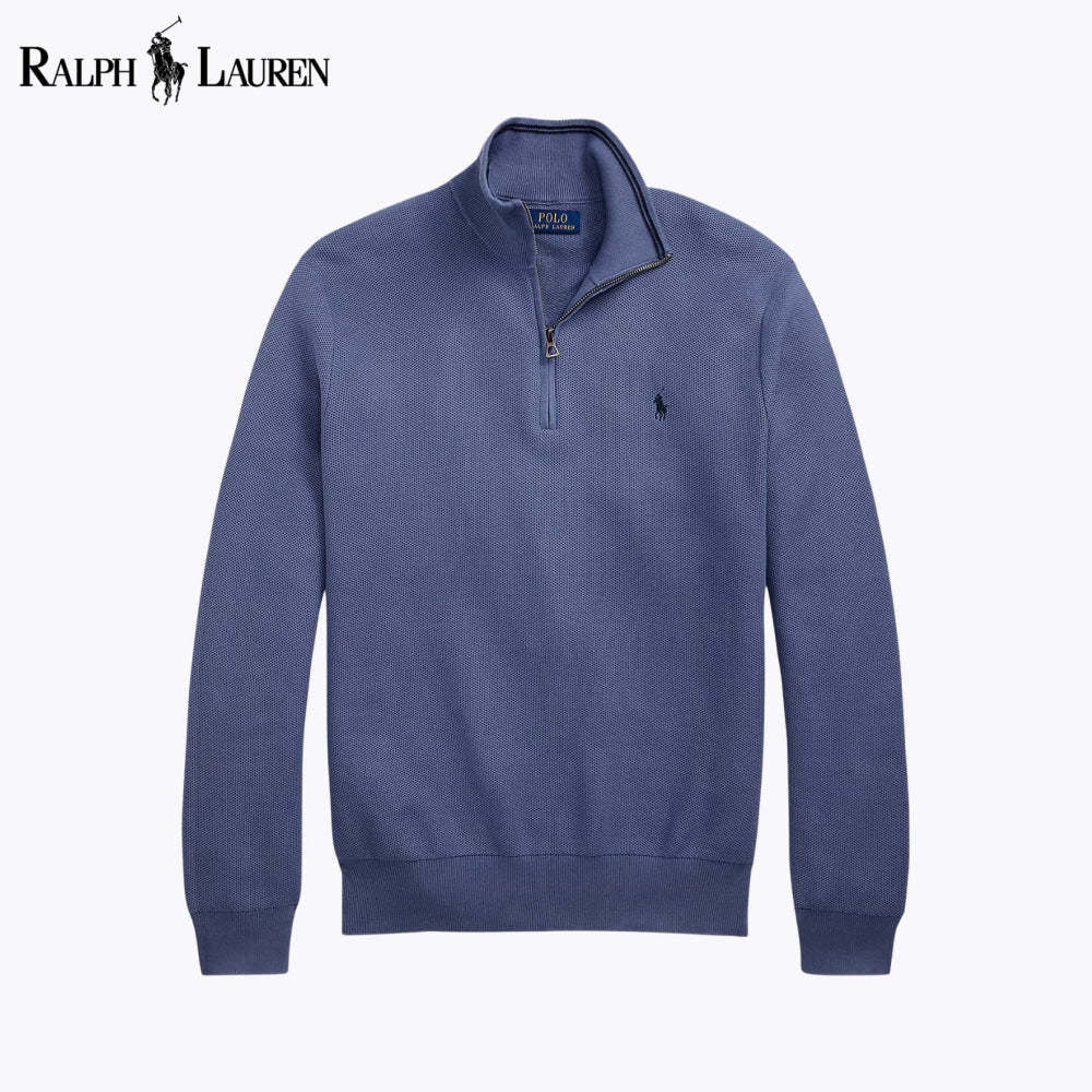RL Mesh-Knit Cotton Quarter-Zip Sweater Blue / S RL Mesh-Knit Cotton Quarter-Zip Sweater