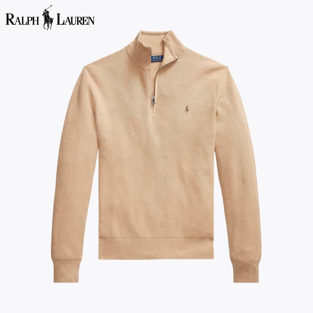 RL Mesh-Knit Cotton Quarter-Zip Sweater Camel / S RL Mesh-Knit Cotton Quarter-Zip Sweater