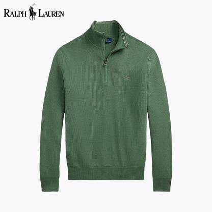 RL Mesh-Knit Cotton Quarter-Zip Sweater Green / S RL Mesh-Knit Cotton Quarter-Zip Sweater