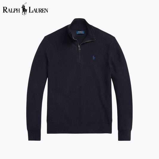 RL Mesh-Knit Cotton Quarter-Zip Sweater Navy blue / S RL Mesh-Knit Cotton Quarter-Zip Sweater