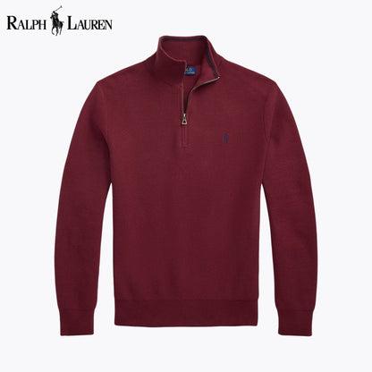 RL Mesh-Knit Cotton Quarter-Zip Sweater Red Wine / S RL Mesh-Knit Cotton Quarter-Zip Sweater