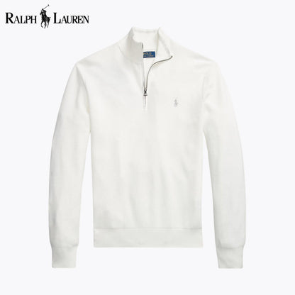 RL Mesh-Knit Cotton Quarter-Zip Sweater White / S RL Mesh-Knit Cotton Quarter-Zip Sweater