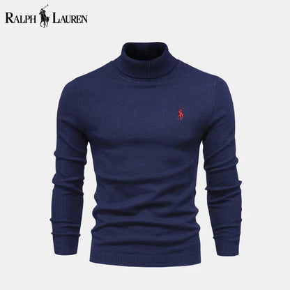 RL Turtleneck Cable-Knit Wool Knit Sweater Blue / S RL Turtleneck Cable-Knit Wool Knit Sweater