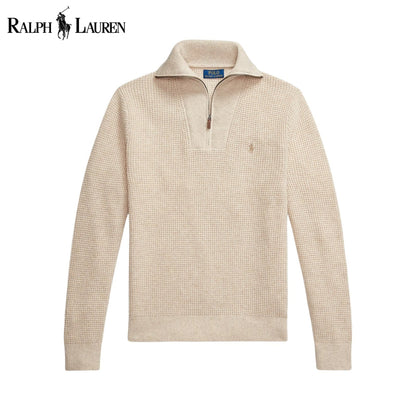 RL Waffle-Knit Wool-Cotton Quarter-Zip Sweater Cream / S RL Waffle-Knit Wool-Cotton Quarter-Zip Sweater