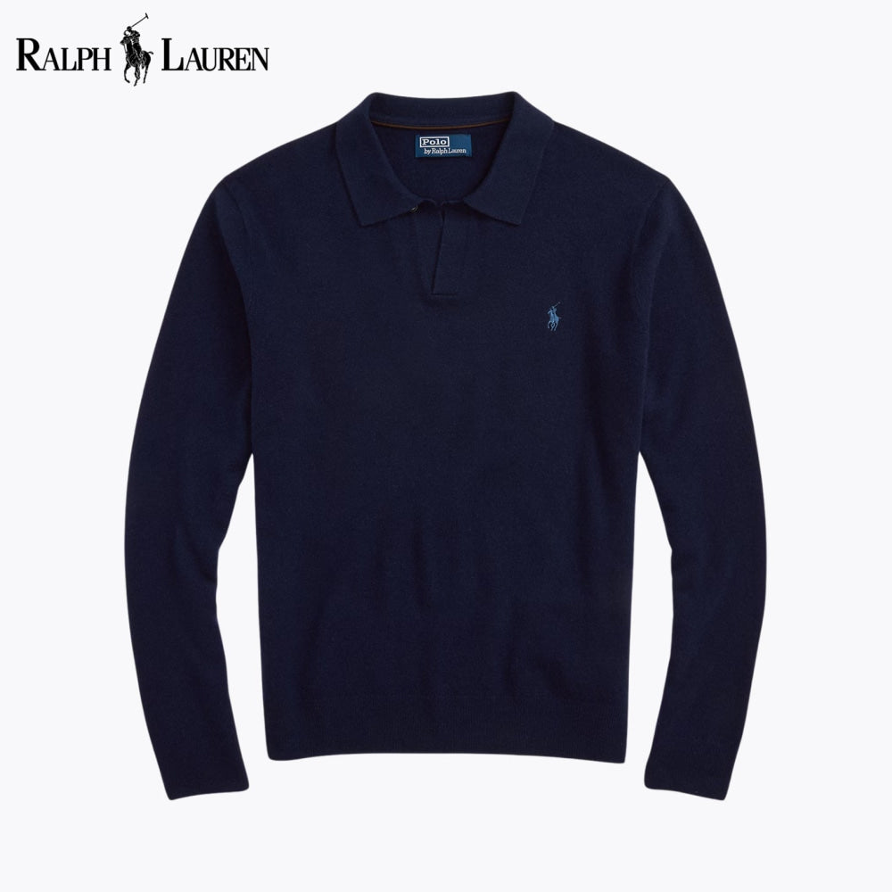 RL Wool Johnny-Collar Sweater Blue Navy / S RL Wool Johnny-Collar Sweater