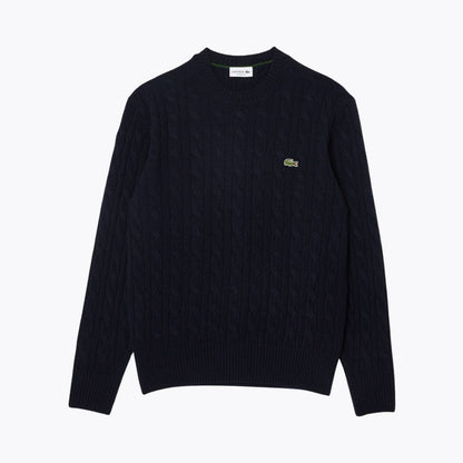 LC Cable Knit Carded Wool Crew Neck Sweater